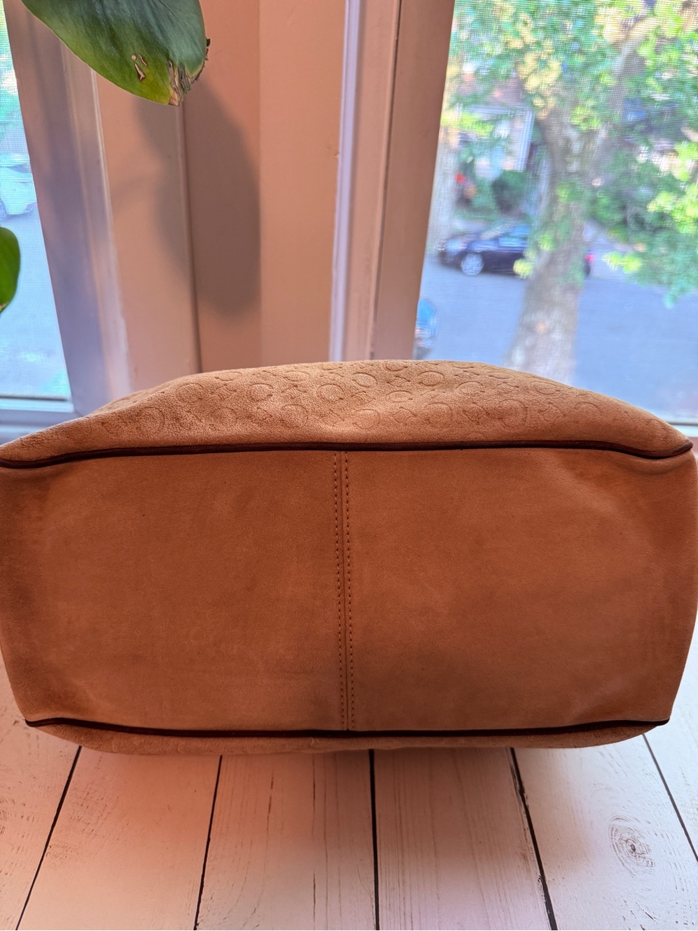Celine | Vintage Boogie Bag in Tan C Macadam Embossed Suede - Picture 11 of 15